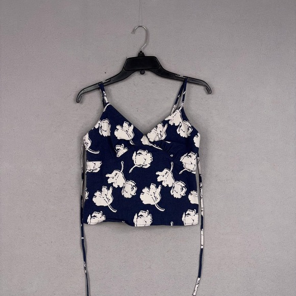 Free People Susie Printed Top Womens Large Blue Floral Wrap Cami Smocked Peplum - Picture 2 of 15